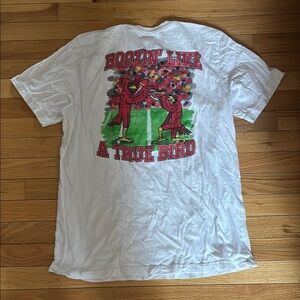 White Graphic Tee with Red and Green Design